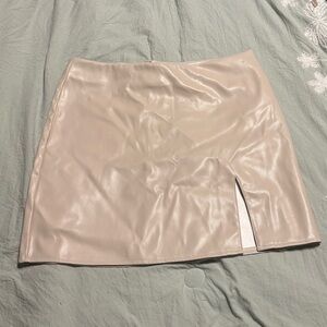 Elegant Cream Faux Leather Skirt
